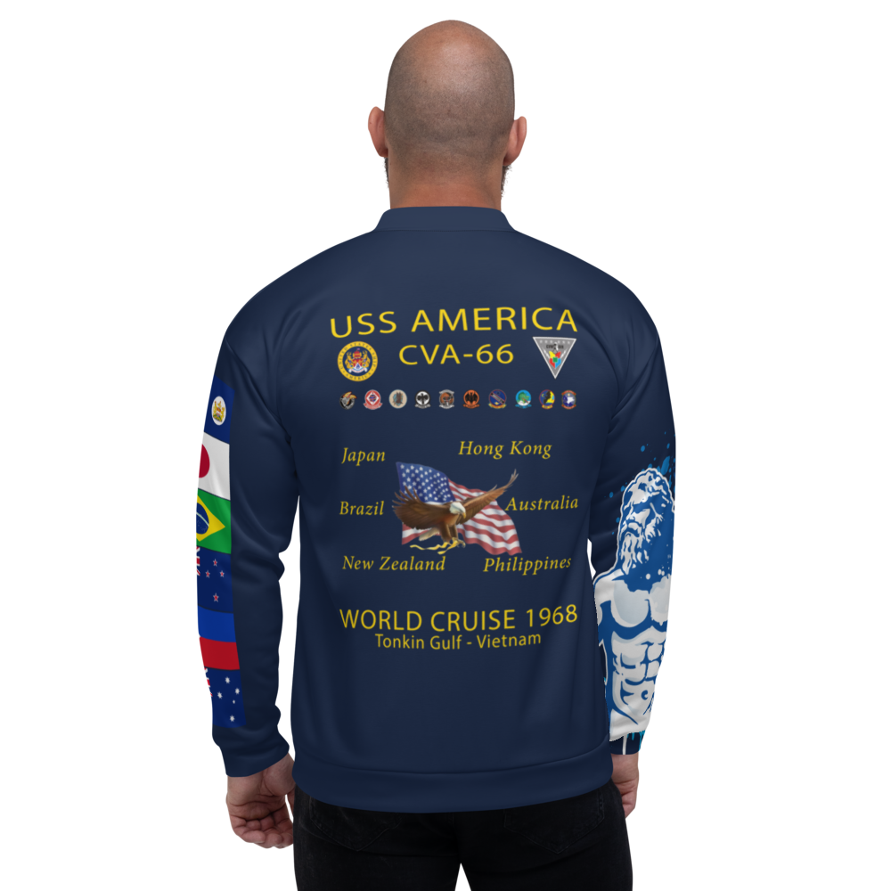 USS America (CVA-66) 1968 Full Print Cruise Jacket - Shellback – back view, white