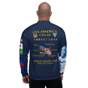 USS America (CVA-66) 1968 Full Print Cruise Jacket - Shellback – back view, white