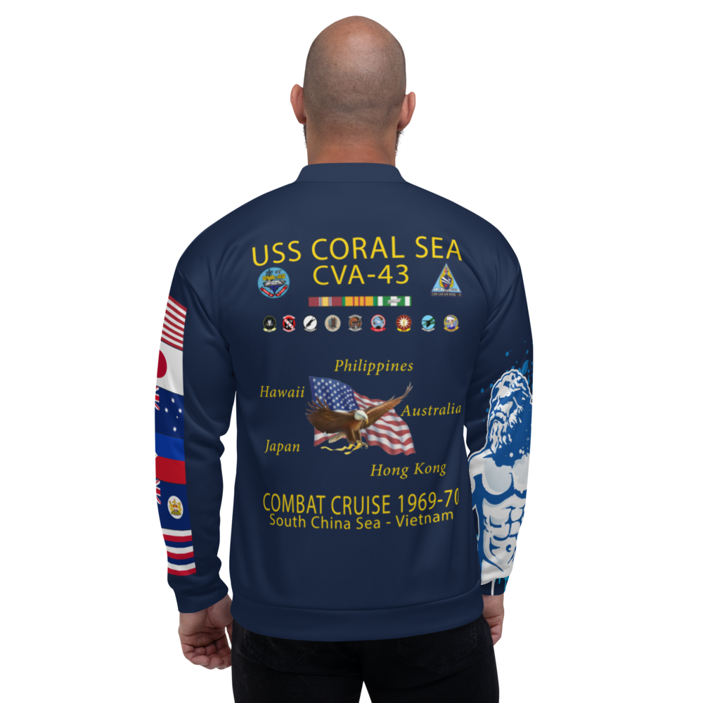 USS Coral Sea (CVA-43) 1969-70 FP Cruise Jacket - Shellback Sleeve – back view, white