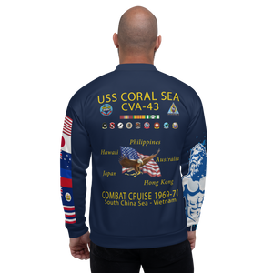 USS Coral Sea (CVA-43) 1969-70 FP Cruise Jacket - Shellback Sleeve – back view, white