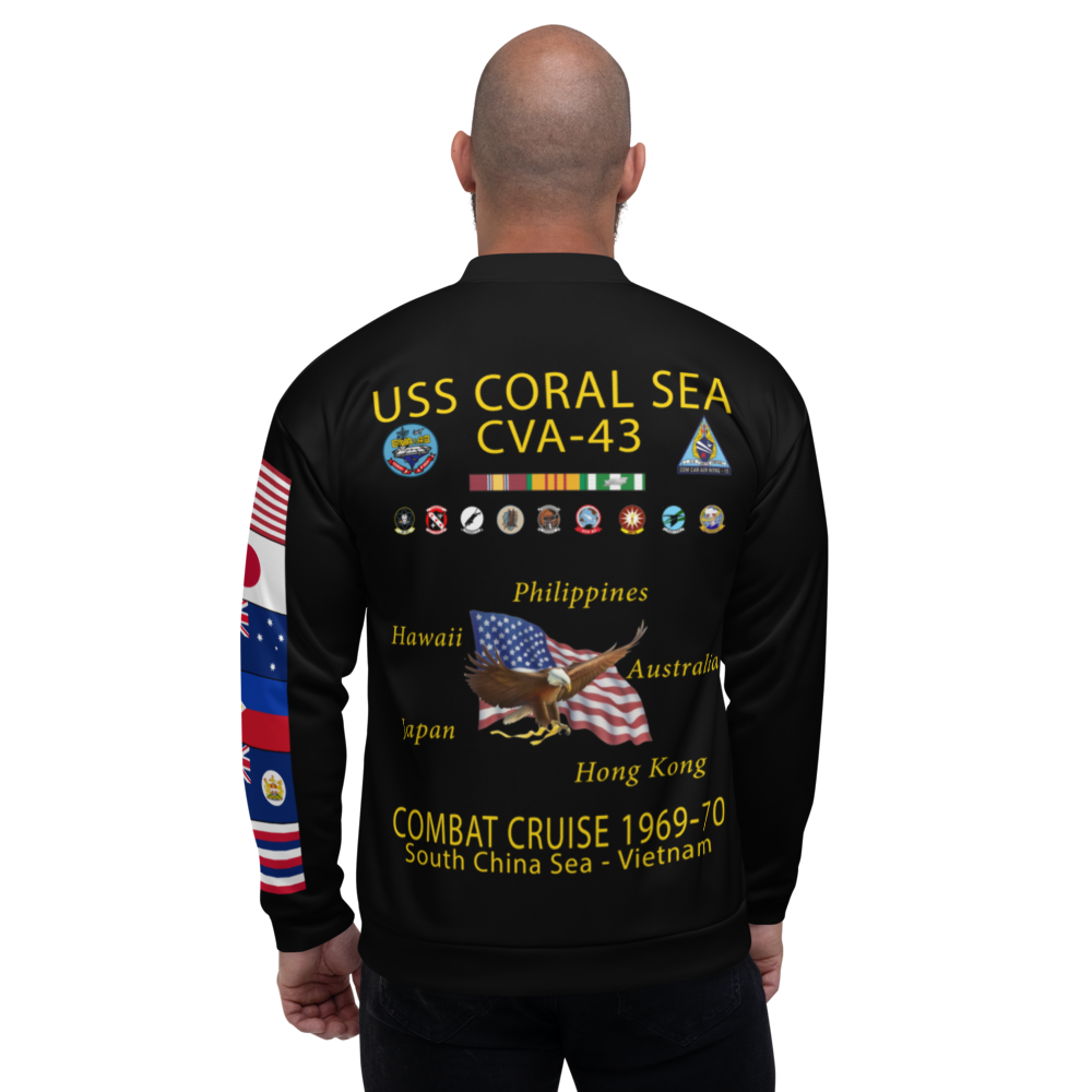 USS Coral Sea (CVA-43) 1969-70 FP Cruise Jacket - Black – back view, white