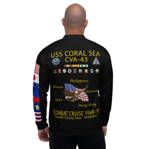 USS Coral Sea (CVA-43) 1969-70 FP Cruise Jacket - Black – back view, white
