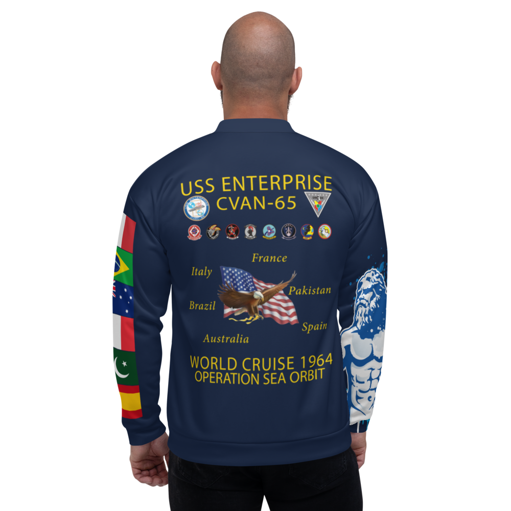 USS Enterprise (CVAN-65) 1964 FP Cruise Jacket - Shellback Sleeve – back view, white