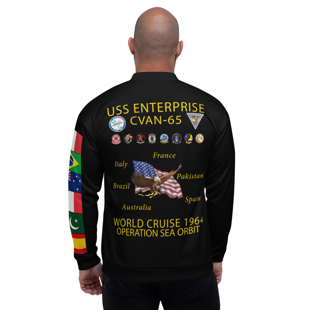 USS Enterprise (CVAN-65) 1964 FP Cruise Jacket - Black – back view, white