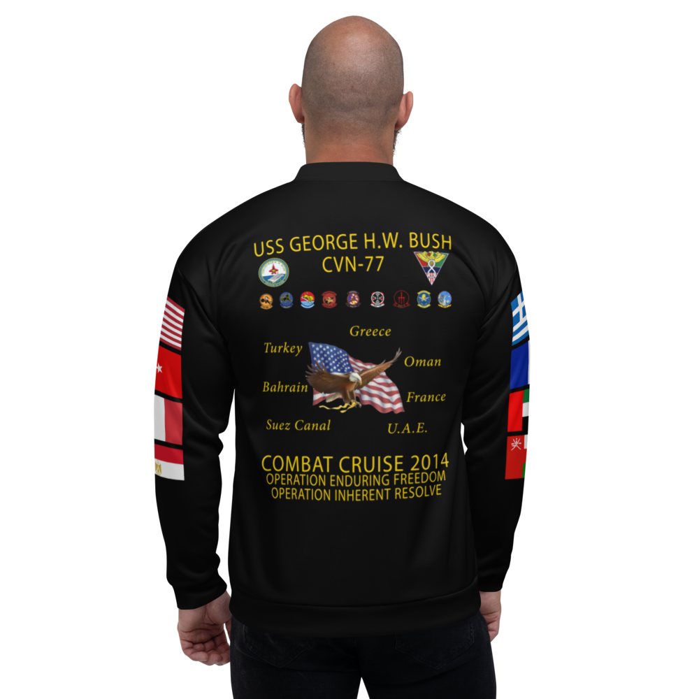 USS George H.W. Bush (CVN-77) 2014 FP Cruise Jacket - Black – back view, white
