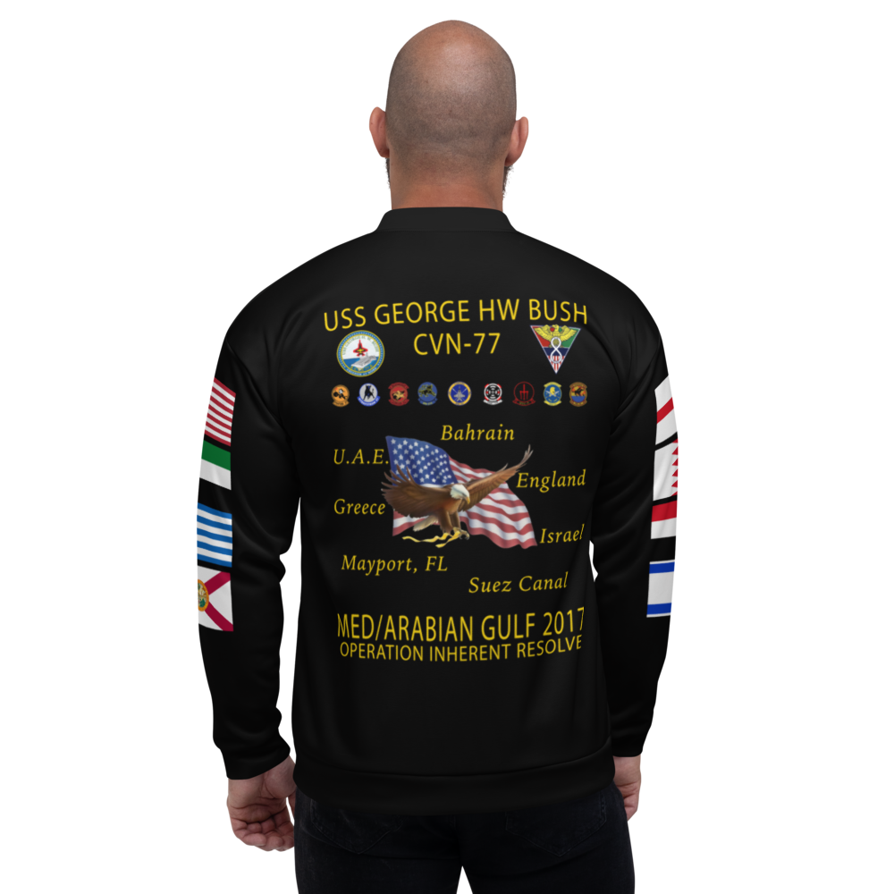 USS George H.W. Bush (CVN-77) 2017 FP Cruise Jacket - Black – back view, white