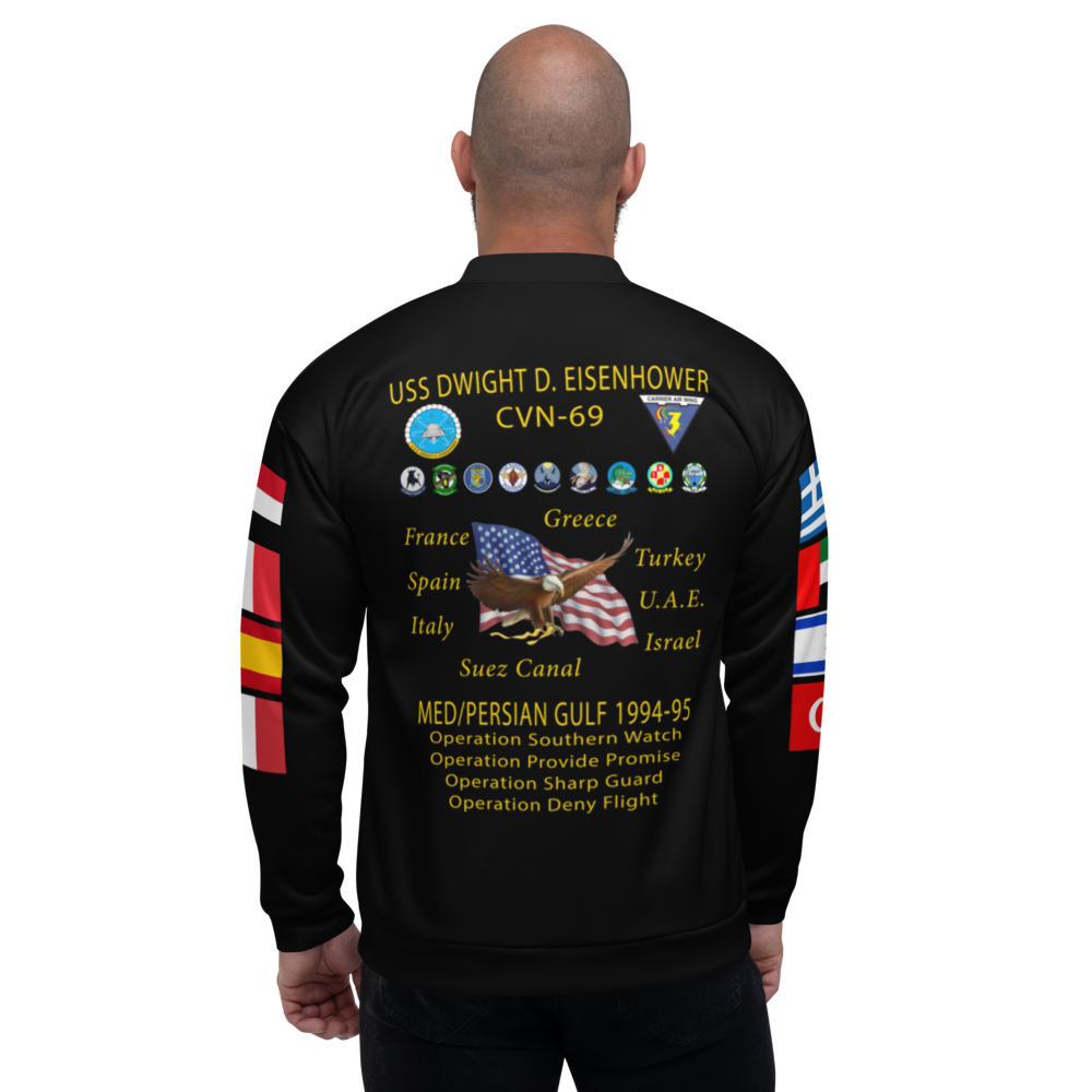 USS Dwight D. Eisenhower (CVN-69) 1994-95 FP Cruise Jacket - Black – back view, white