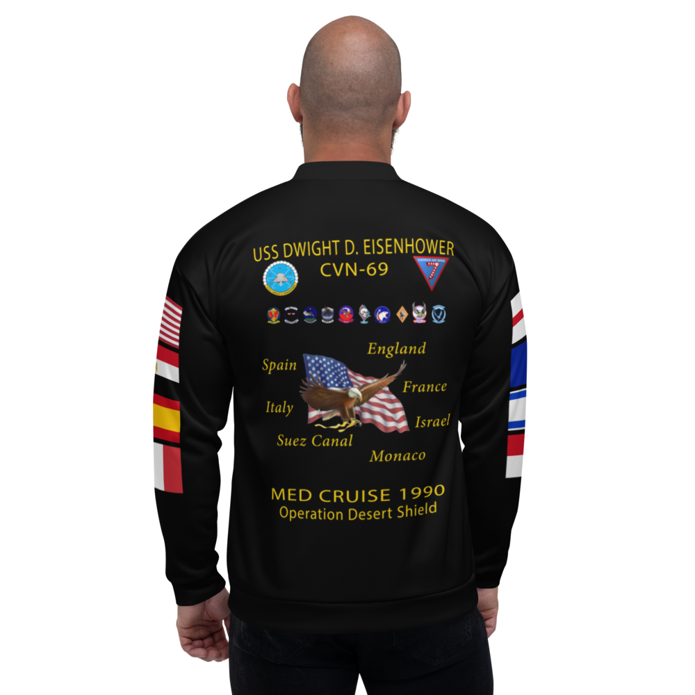 USS Dwight D. Eisenhower (CVN-69) 1990 FP Cruise Jacket - Black – back view, white