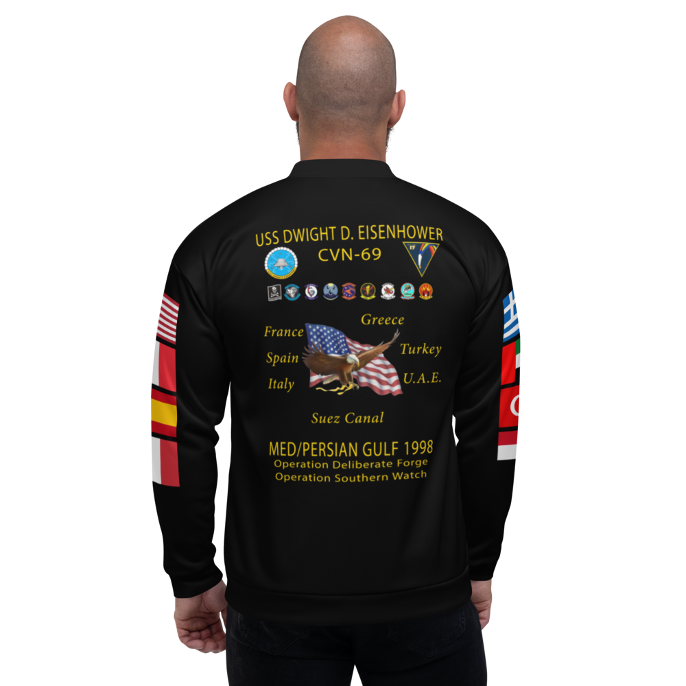 USS Dwight D. Eisenhower (CVN-69) 1998 FP Cruise Jacket - Black – back view, white