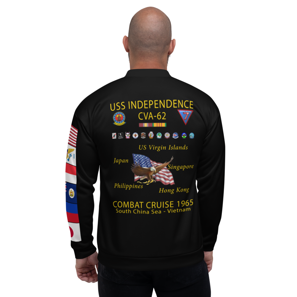 USS Independence (CVA-62) 1965 FP Cruise Jacket - Black – back view, white