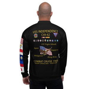 USS Independence (CVA-62) 1965 FP Cruise Jacket - Black – back view, white