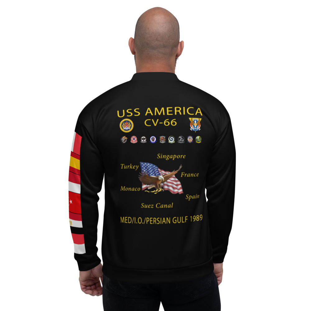 USS America (CV-66) 1989 FP Cruise Jacket - Black – back view, white