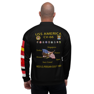 USS America (CV-66) 1989 FP Cruise Jacket - Black – back view, white