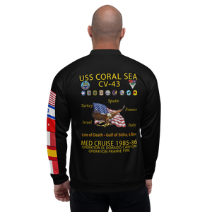USS Coral Sea (CV-43) 1985-86 FR Cruise Jacket - Black – back view, white