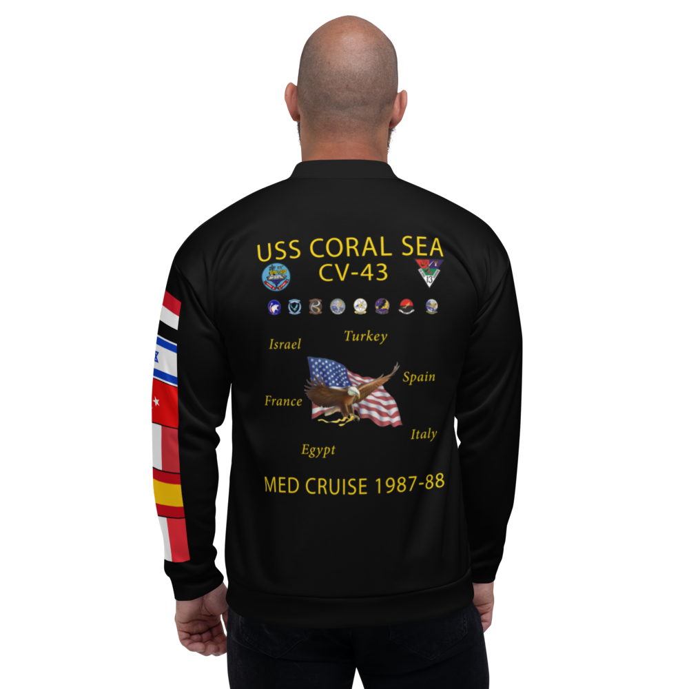 USS Coral Sea (CV-43) 1987-88 FP Cruise Jacket - Black – back view, white