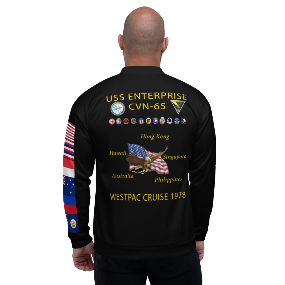 USS Enterprise (CVN-65) 1978 FP Cruise Jacket - Black – back view, white