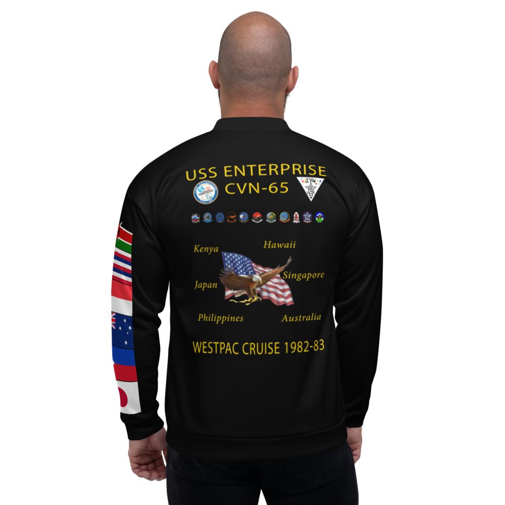 USS Enterprise (CVN-65) 1982-83 FP Cruise Jacket - Black – back view, white