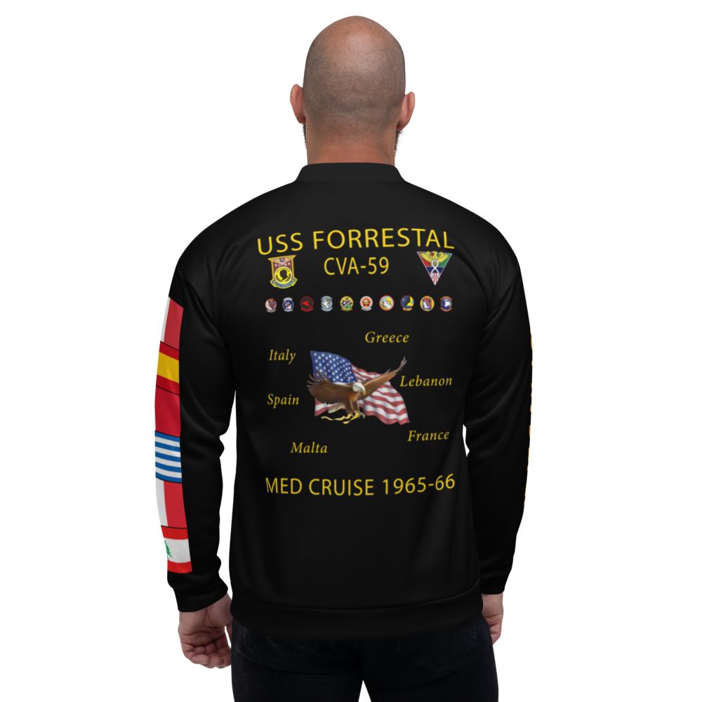 USS Forrestal (CVA-59) 1965-66 FP Cruise Jacket - Black – back view, white