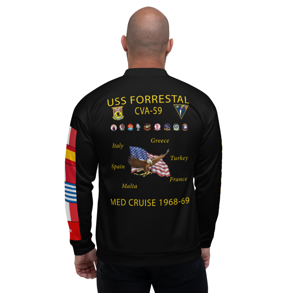 USS Forrestal (CVA-59) 1968-69 FP Cruise Jacket - Black – back view, white