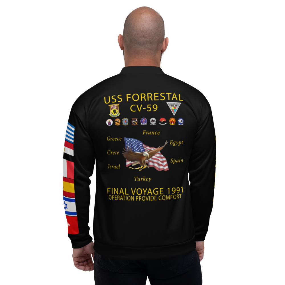 USS Forrestal (CV-59) 1991 FP Cruise Jacket - Black – back view, white