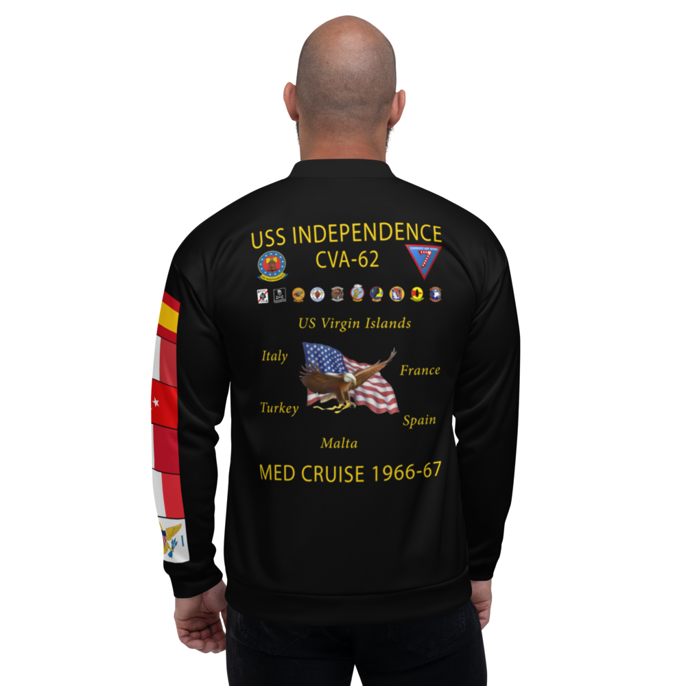 USS Independence (CVA-62) 1966-67 FP Cruise Jacket - Black – back view, white