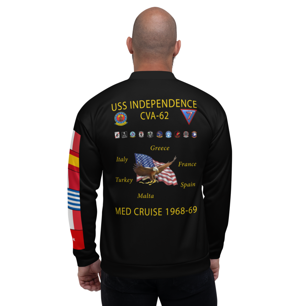 USS Independence (CVA-62) 1968-69 FP Cruise Jacket - Black – back view, white