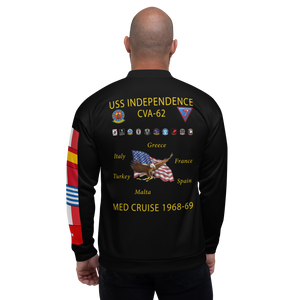 USS Independence (CVA-62) 1968-69 FP Cruise Jacket - Black – back view, white