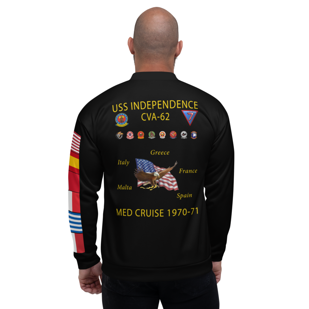 USS Independence (CVA-62) 1970-71 FP Cruise Jacket - Black – back view, white