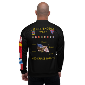USS Independence (CVA-62) 1970-71 FP Cruise Jacket - Black – back view, white