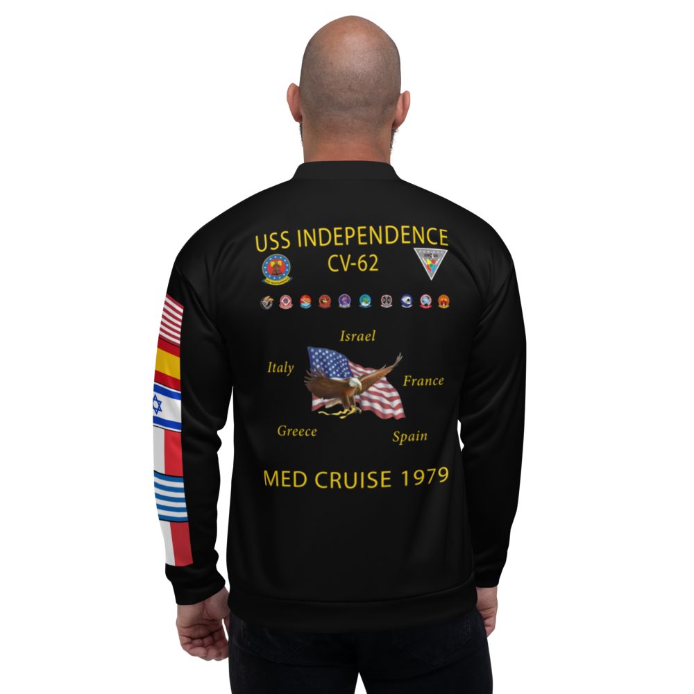 USS Independence (CV-62) 1979 FP Cruise Jacket - Black – back view, white