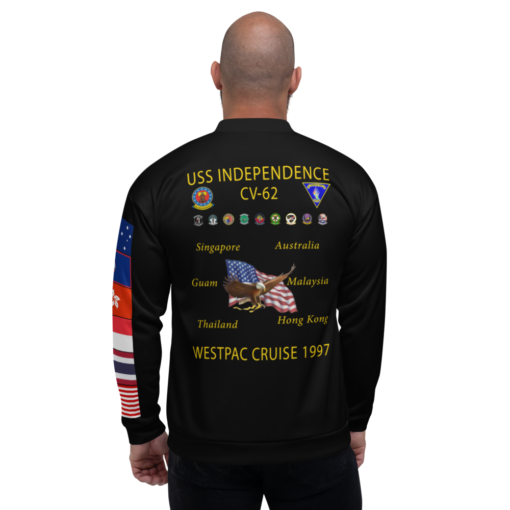USS Independence (CV-62) 1997 FP Cruise Jacket - Black – back view, white