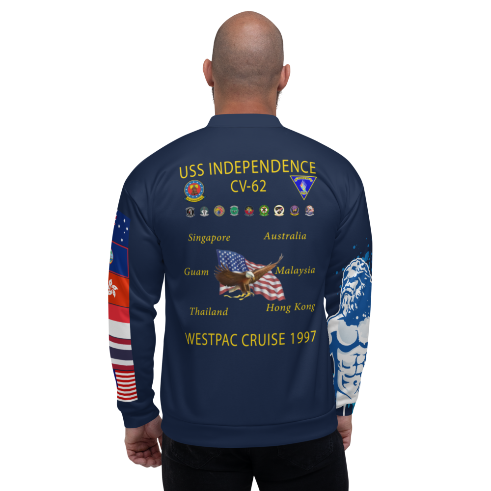 USS Independence (CV-62) 1997 FP Cruise Jacket - Shellback – back view, white
