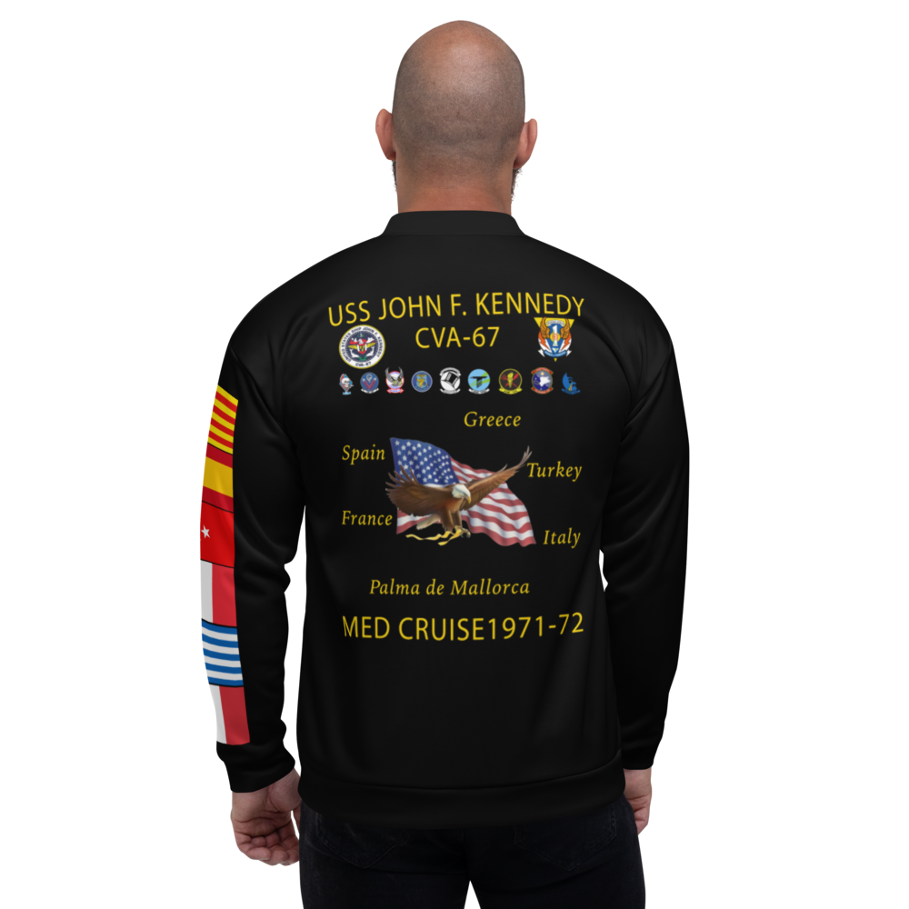 USS John F. Kennedy (CVA-67) 1971-72 FP Cruise Jacket - Black – back view, white