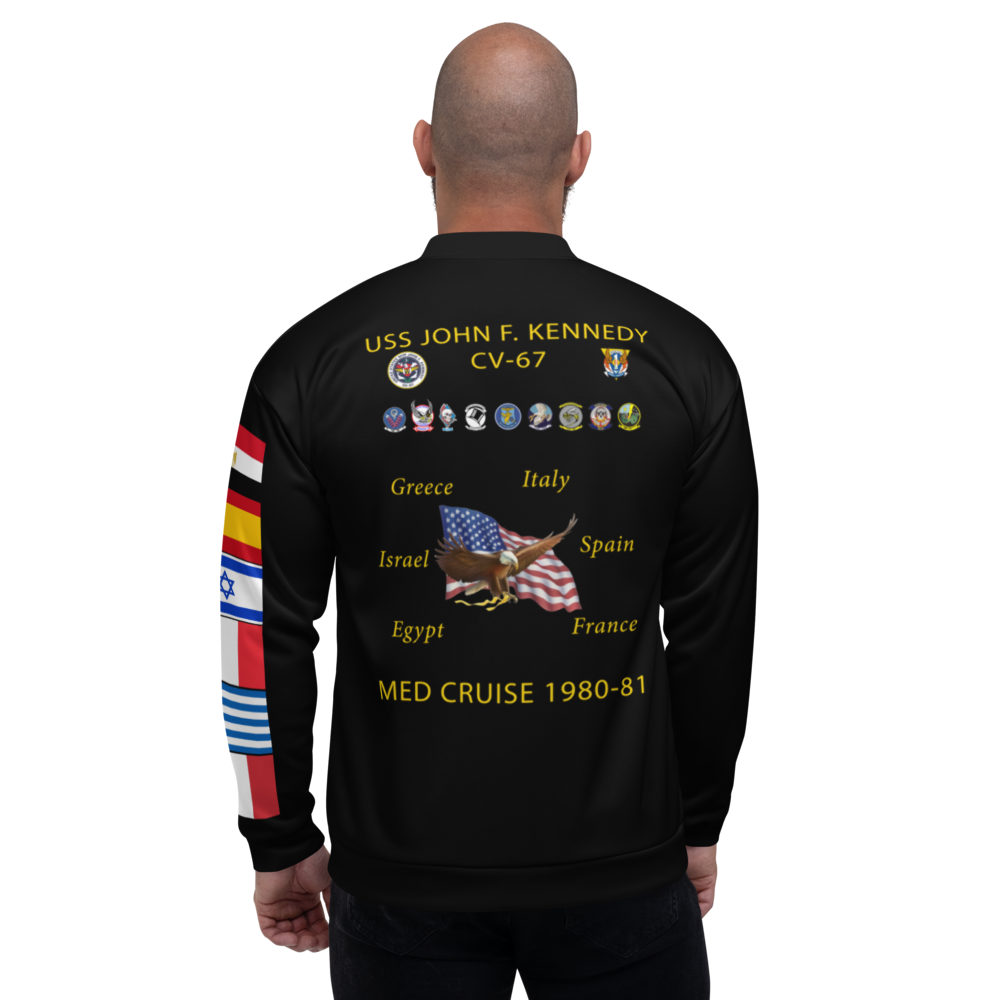 USS John F. Kennedy (CV-67) 1980-81 FP Cruise Jacket - Black – back view, white
