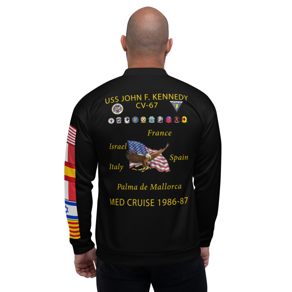 USS John F. Kennedy (CV-67) 1986-87 FP Cruise Jacket - Black – back view, white