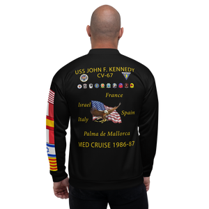 USS John F. Kennedy (CV-67) 1986-87 FP Cruise Jacket - Black – back view, white