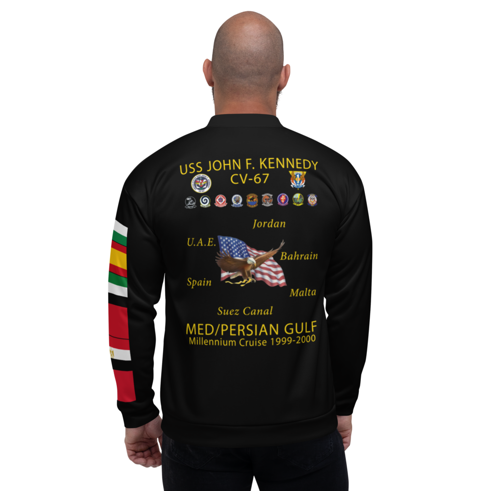 USS John F. Kennedy (CV-67) 1999-2000 FP Cruise Jacket - Black – back view, white