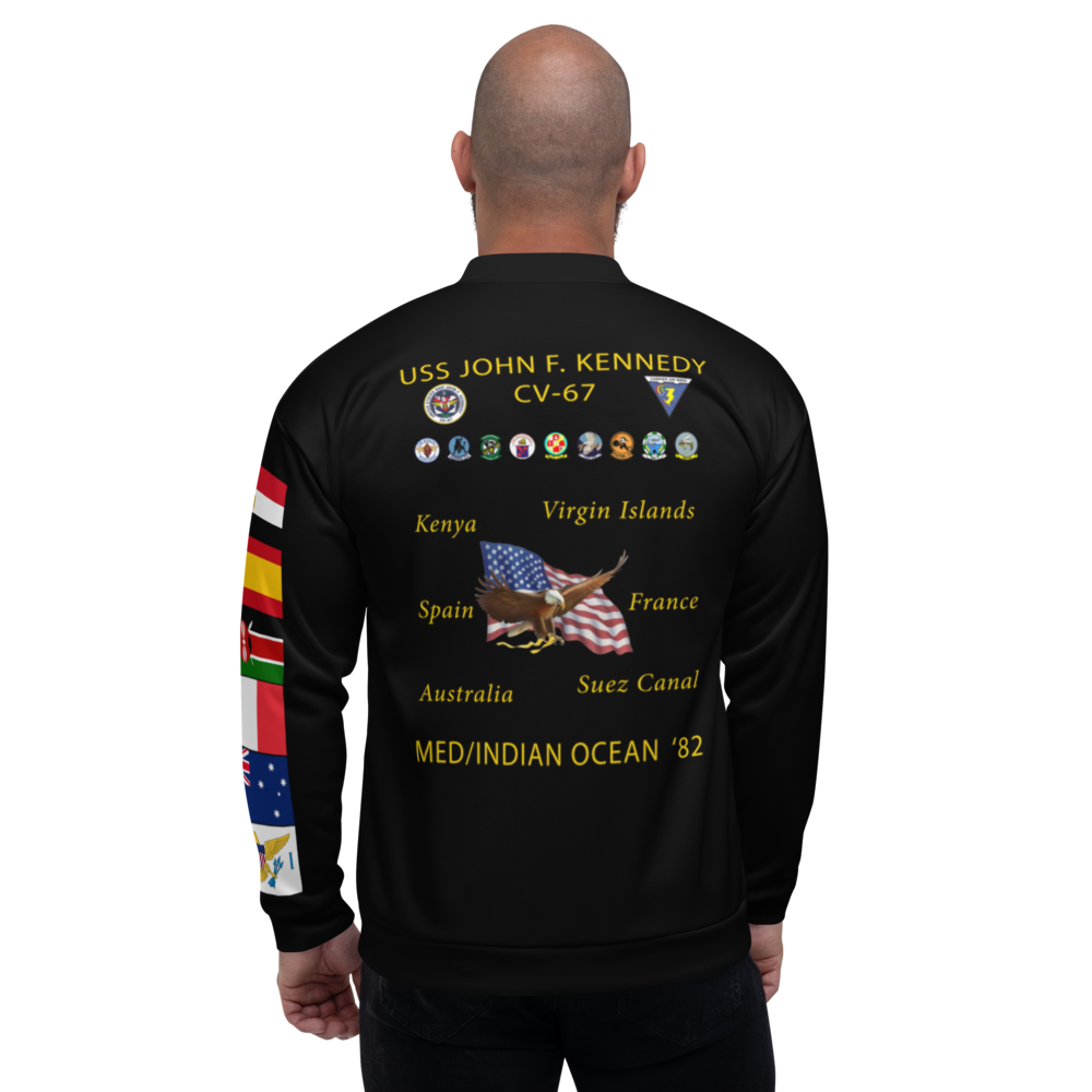 USS John F. Kennedy (CV-67) 1982 FP Cruise Jacket - Black – back view, white