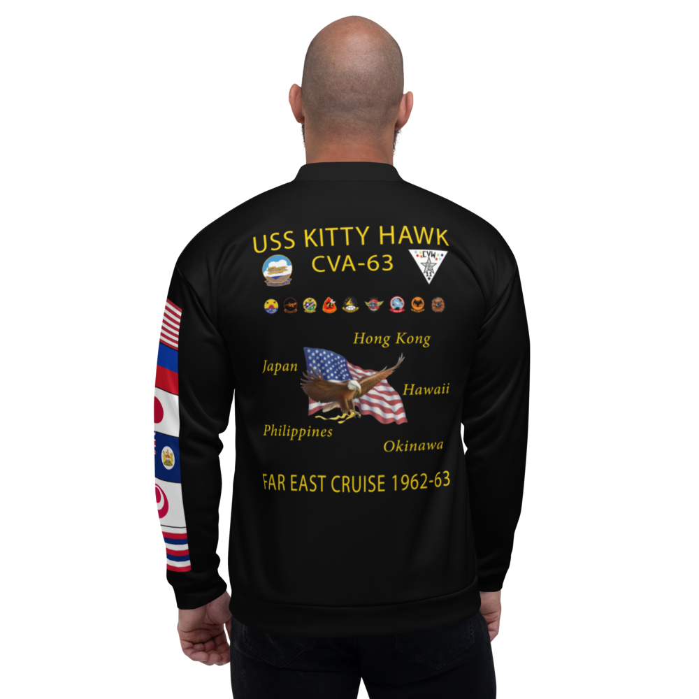 USS Kitty Hawk (CVA-63) 1962-63 FP Cruise Jacket - Black – back view, white