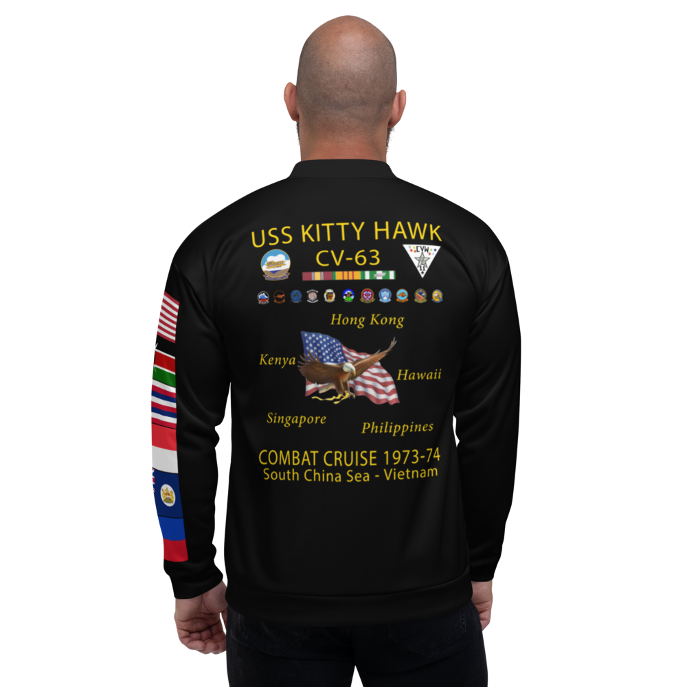 USS Kitty Hawk (CVA-63) 1973-74 FP Cruise Jacket - Black – back view, white