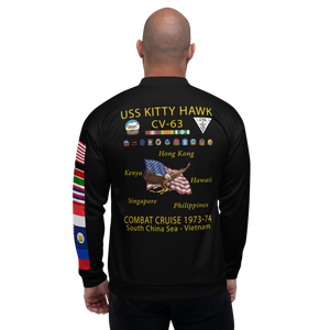 USS Kitty Hawk (CVA-63) 1973-74 FP Cruise Jacket - Black – back view, white