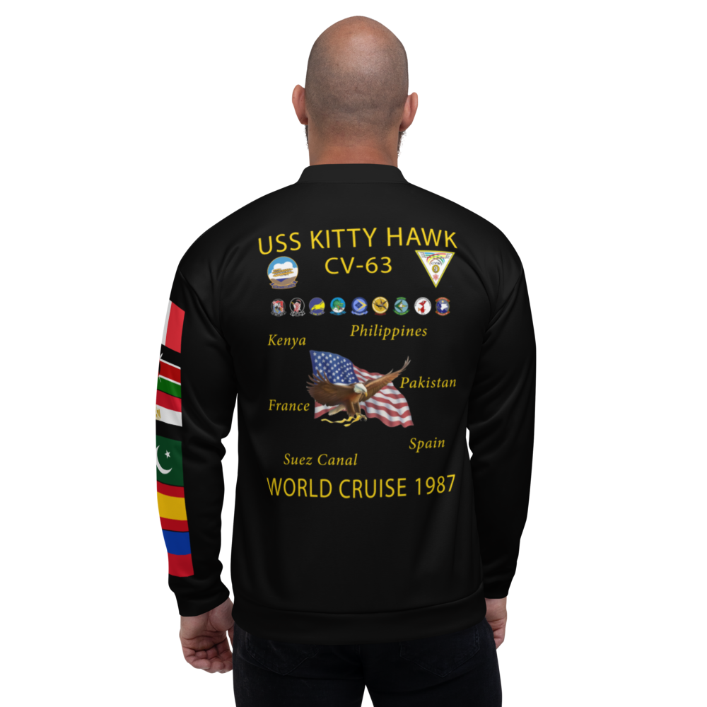 USS Kitty Hawk (CV-63) 1987 FP Cruise Jacket - Black – back view, white