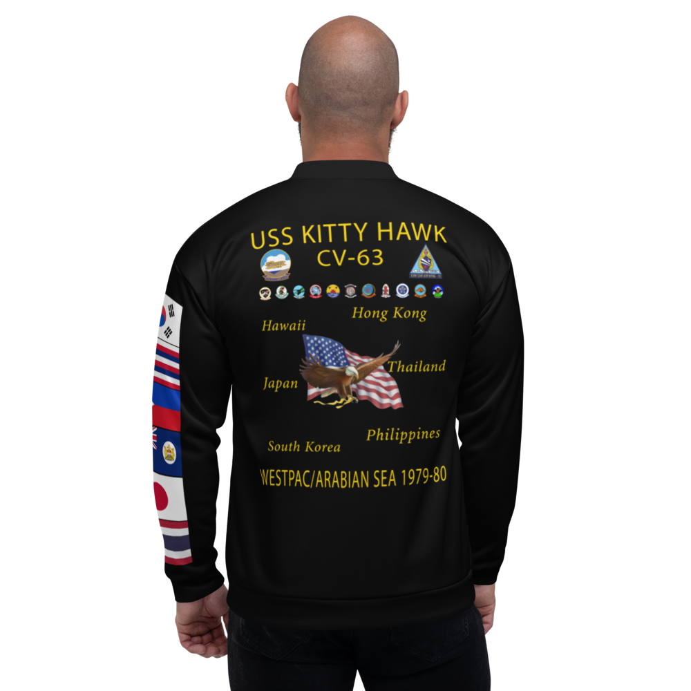 USS Kitty Hawk (CV-63) 1979-80 FP Cruise Jacket - Black – back view, white