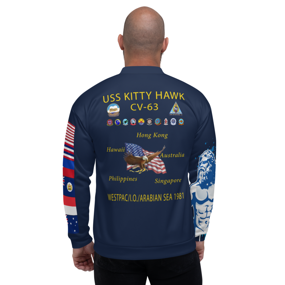 USS Kitty Hawk (CV-63) 1981 Cruise Jacket - Shellback – back view, white