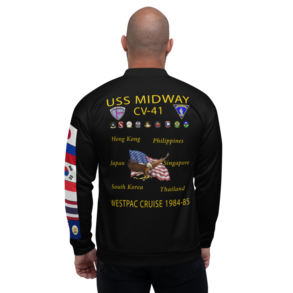USS Midway (CV-41) 1984-85 FP Cruise Jacket - Black – back view, white