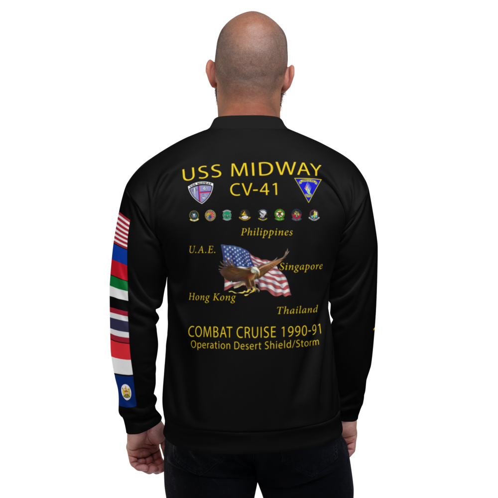 USS Midway (CV-41) 1990-91 FP Cruise Jacket - Black – back view, white