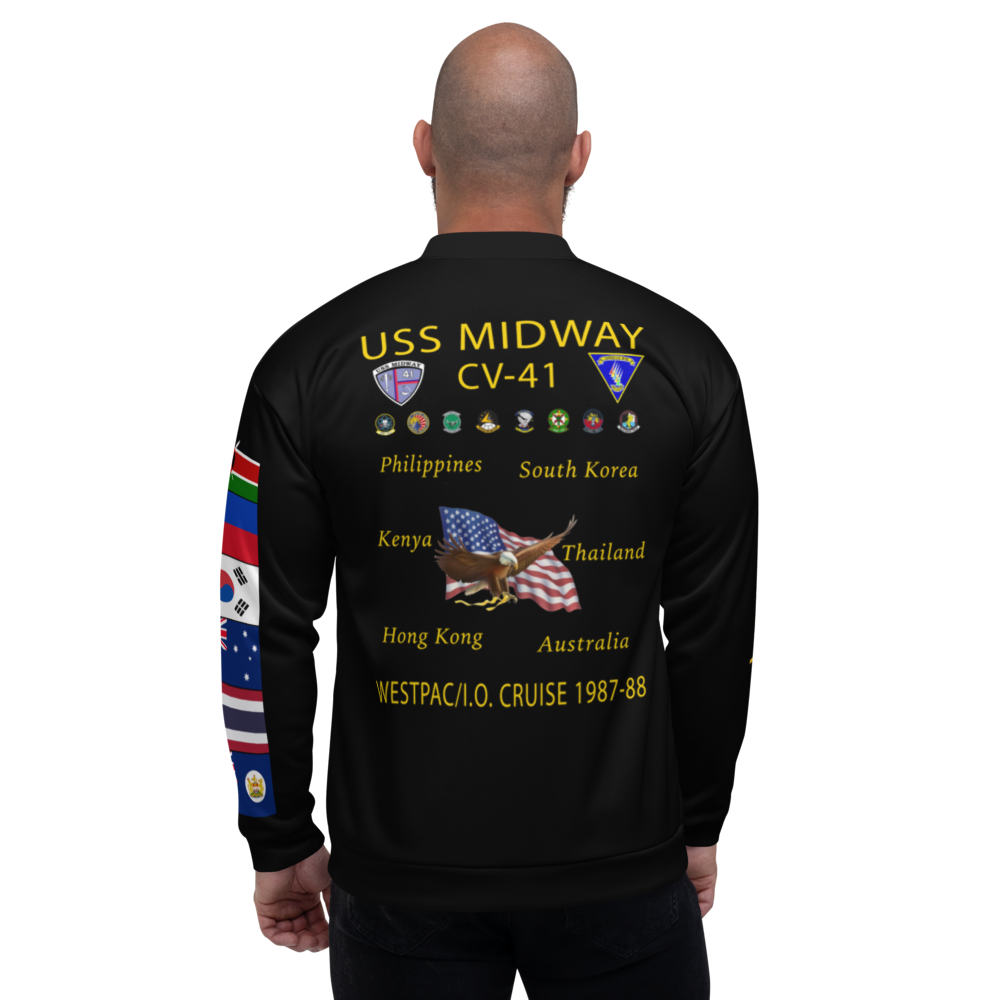 USS Midway (CV-41) 1987-88 FP Cruise Jacket - Black – back view, white