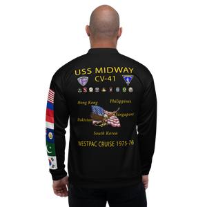 USS Midway (CV-41) 1975-76 FP Cruise Jacket - Black – back view, white