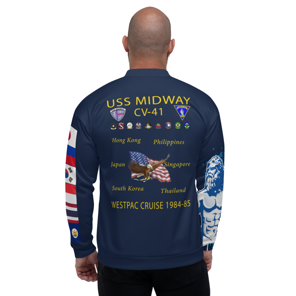USS Midway (CV-41) 1984-85 FP Cruise Jacket - Shellback – back view, white