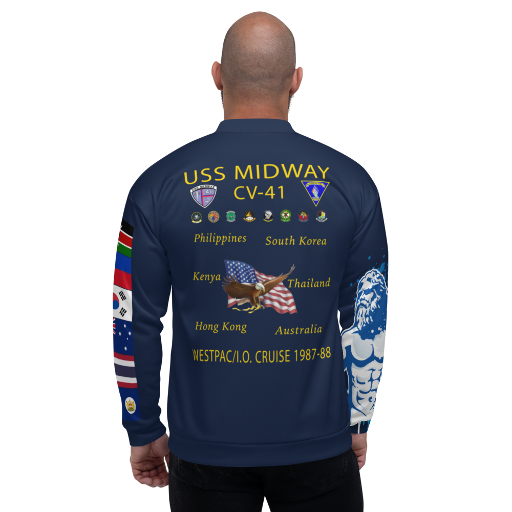 USS Midway (CV-41) 1987-88 FP Cruise Jacket - Shellback – back view, white